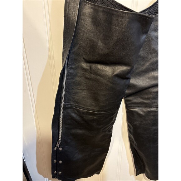 Vintage Genuine Leather Black Motorcycle Chaps Mens XL Extra Large Great Shape - Picture 10 of 15